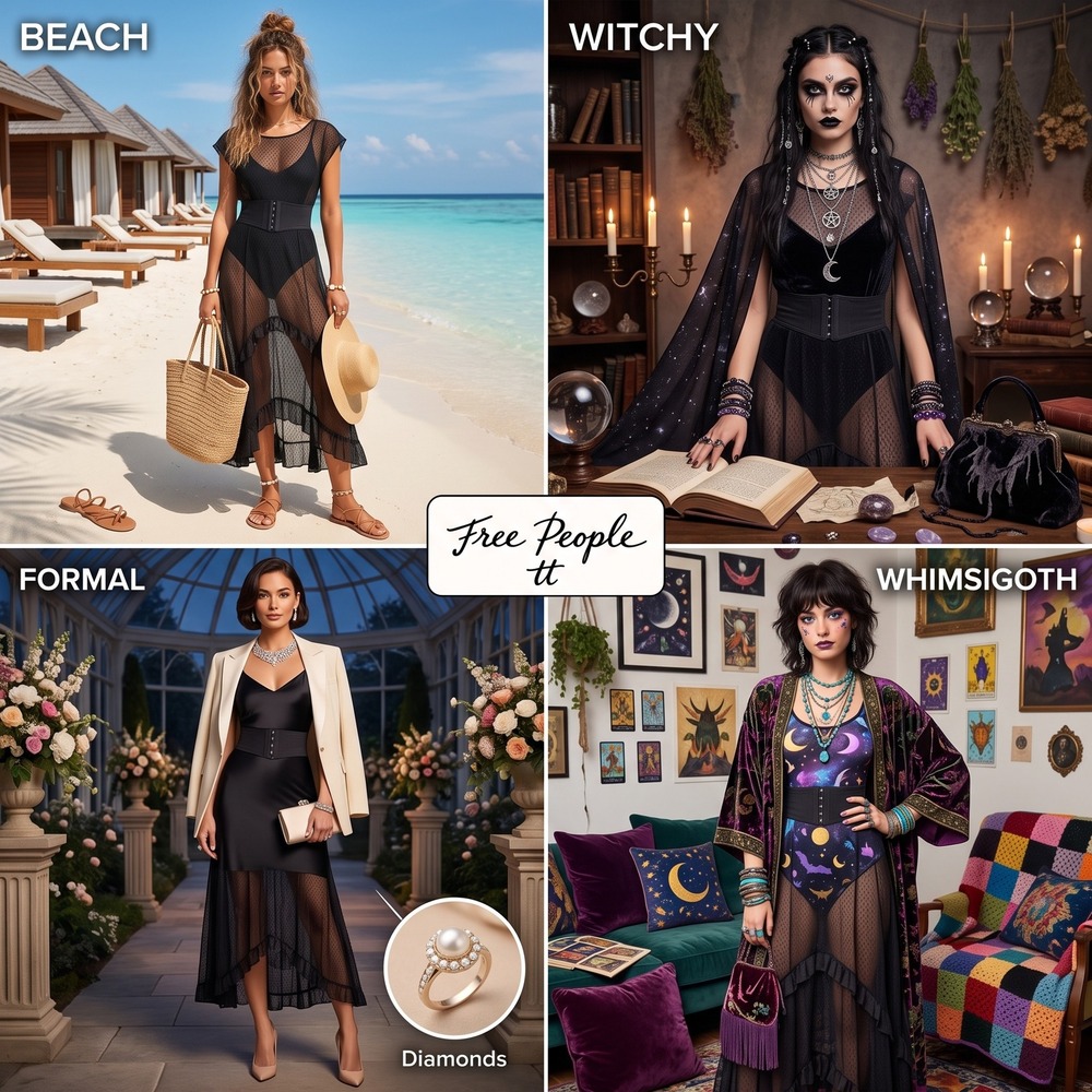 Free People Sheer Maxi Dress Medium Versatile Capsule Beachy Witchy Whimsy Sheer